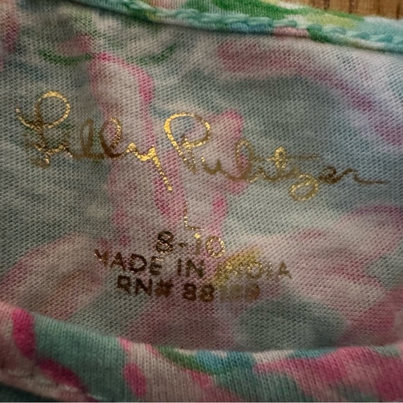 Lilly Pulitzer Girls L 8-10 Brynn Dress Tiered Pink Green Ruffle Sleeve Kids - Picture 6 of 7